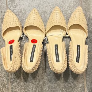 French Connection | Maggie Point Toe Studded Slip-On Heels Pumps NWT 6/6.5 Nude